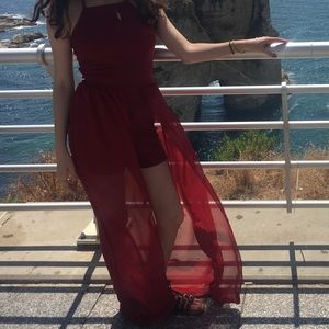 Dark Red Romper with Train size xs EUC